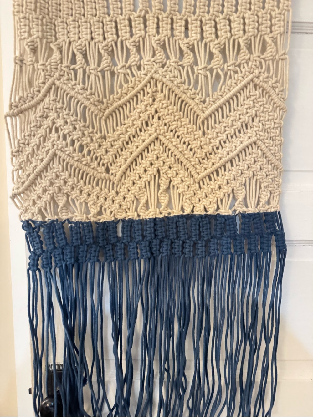 Handmade Macrame Wall Hanging - Cream and Blue